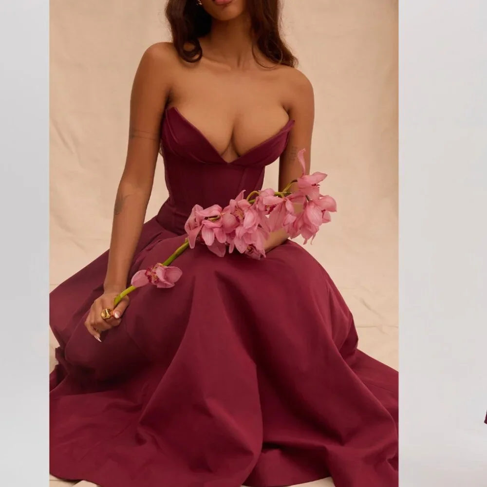 HOUSE OF CB 'Lady'‎ Wine Strapless Midi Dress NWOT SIZE L D-DD - Picture 4 of 14